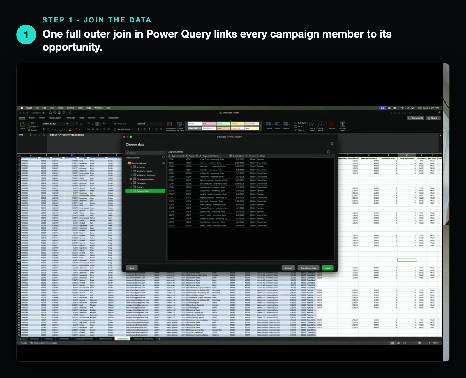 Power Query full outer join linking campaign members to opportunities
